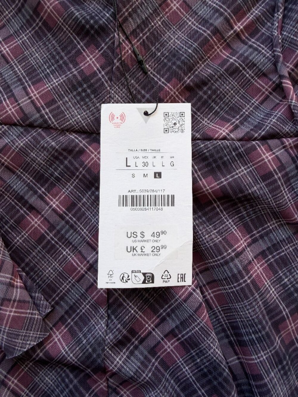 ZARA ZW Collection Women Dark Grey Sheer Plaid Midi Dress Size M or L NWT - Picture 9 of 9